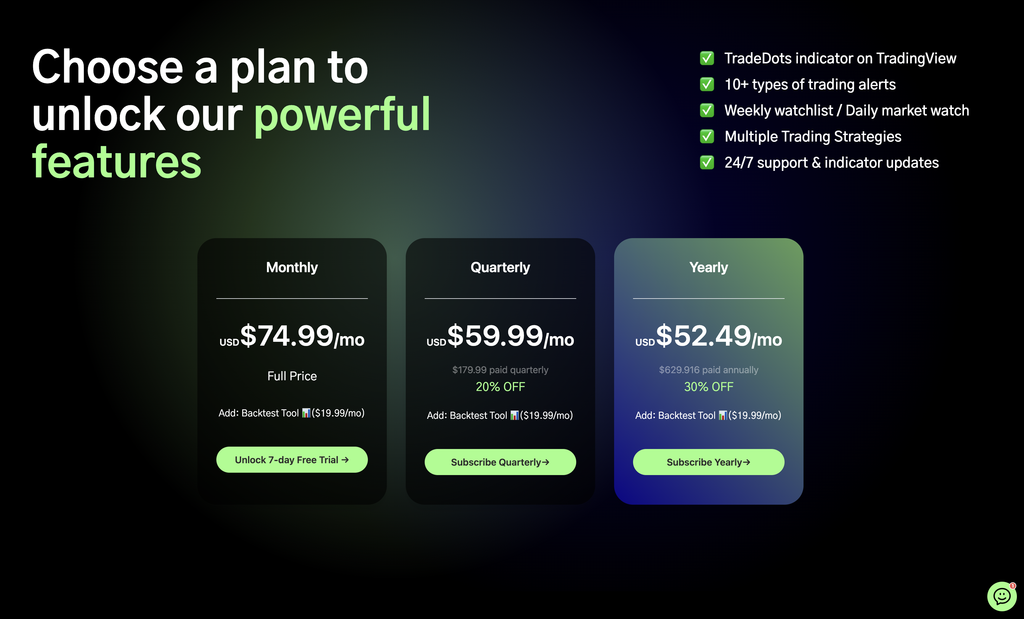 Choose A Plan in TradeDots